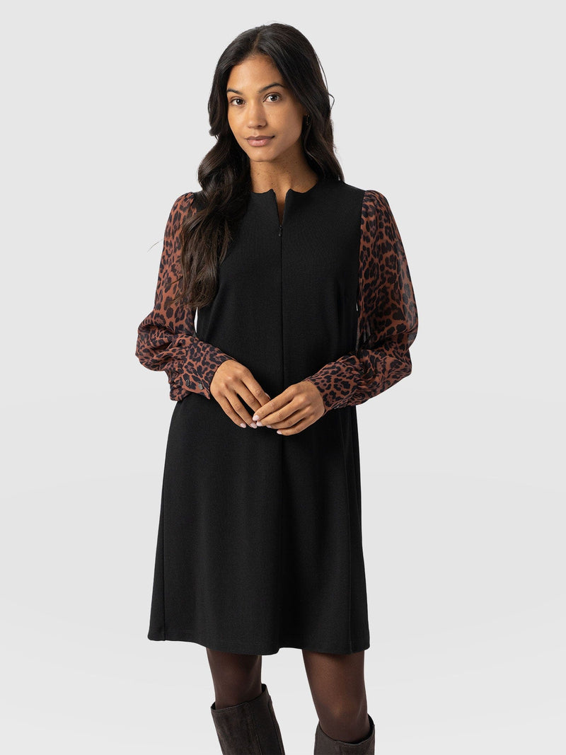 Esme Zip Up Dress Brown Leopard - Women's Dresses | Saint + Sofia® UK