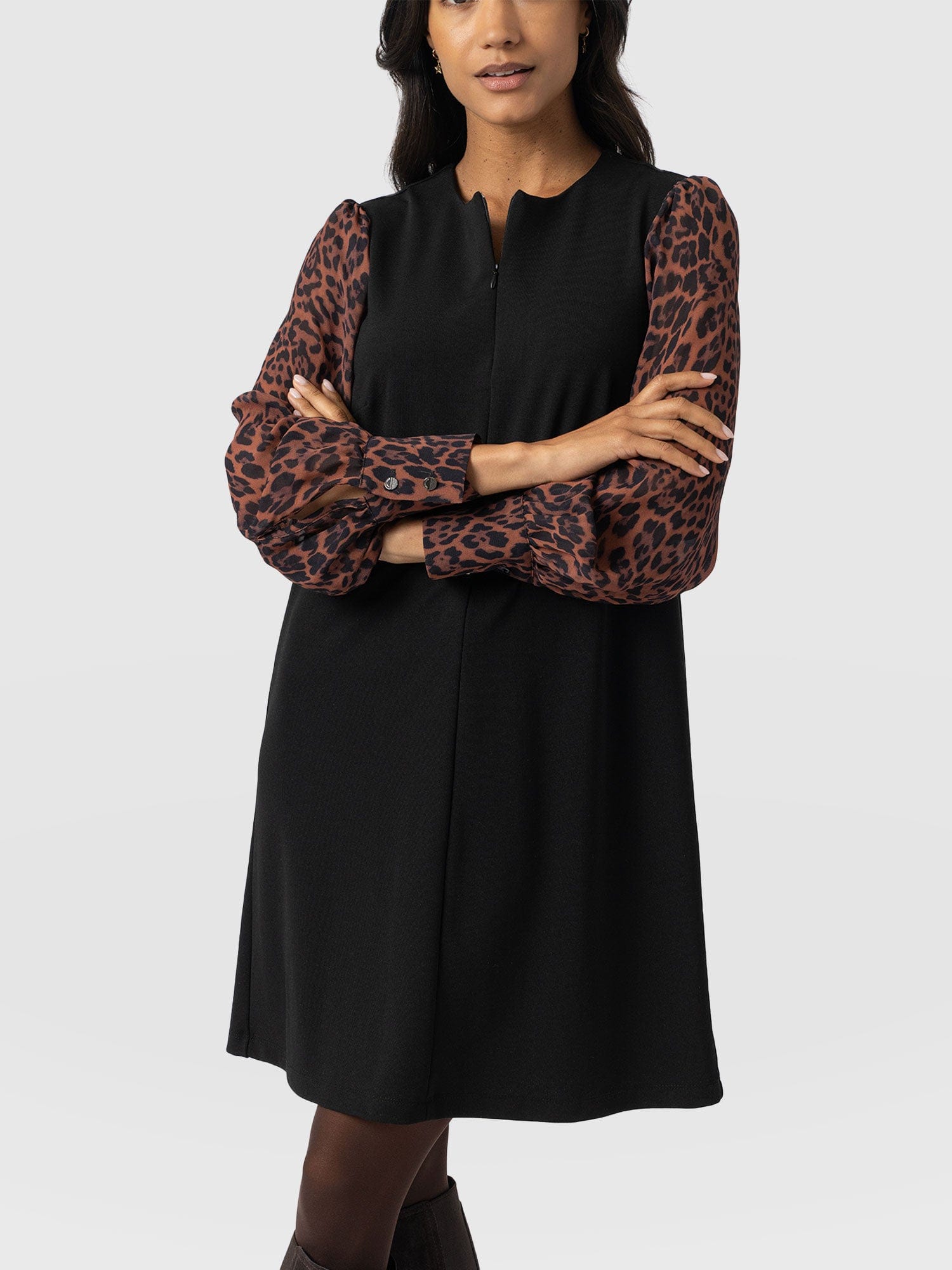 Esme Zip Up Dress Brown Leopard - Women's Dresses | Saint + Sofia® UK