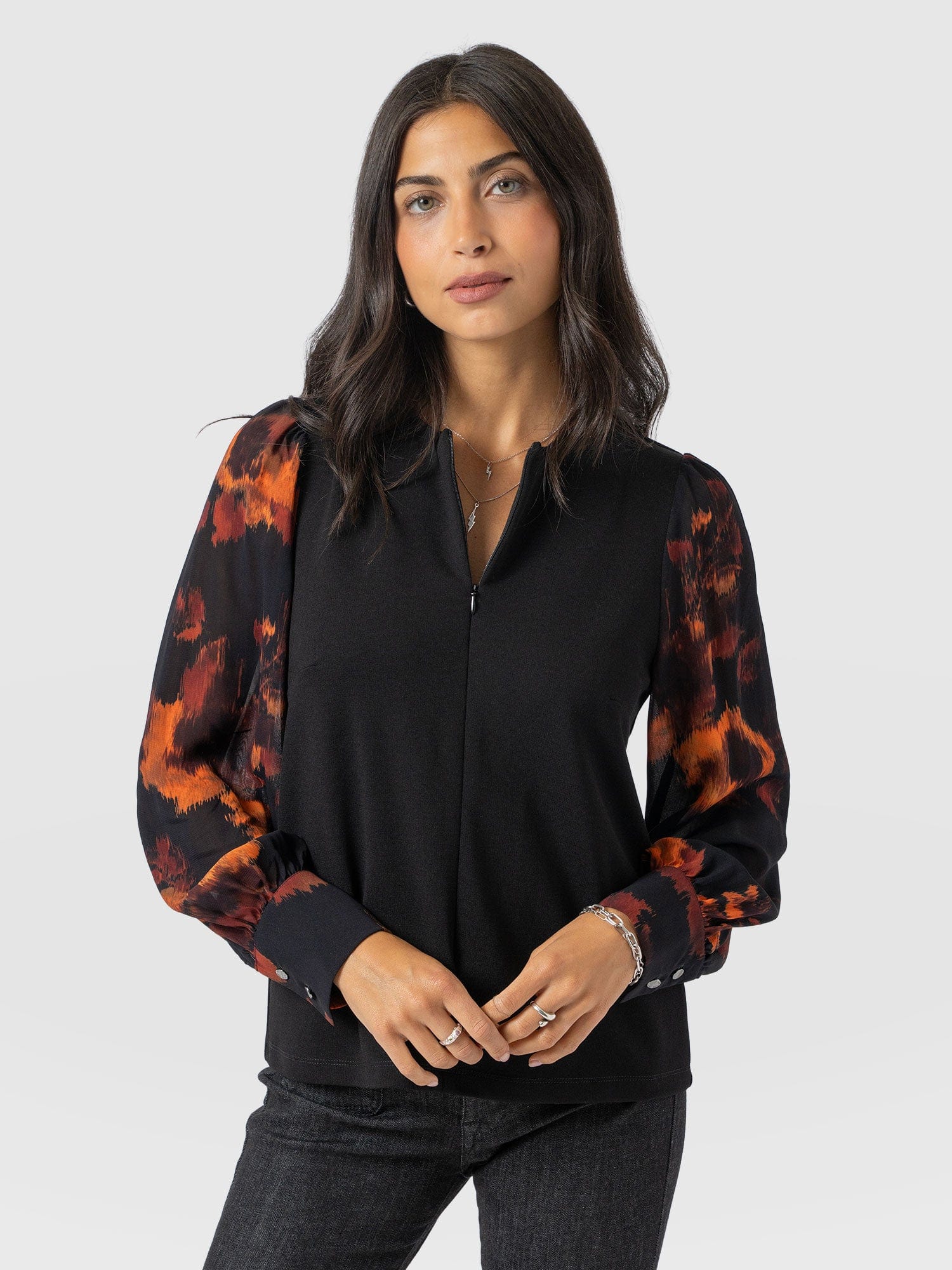 Esme Zip Up Top - Autumn Floral - Women's T-shirts | Saint + Sofia® UK