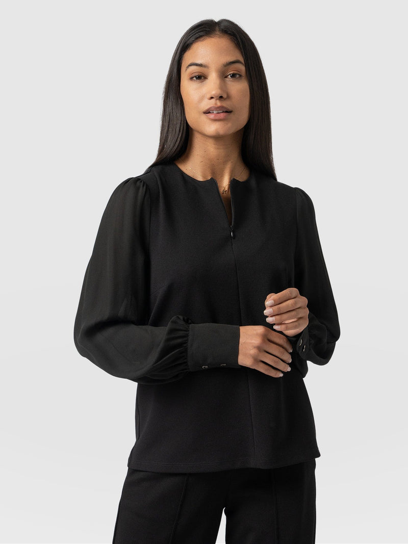 Esme Zip Up Top Black - Women's Tops | Saint and Sofia® UK