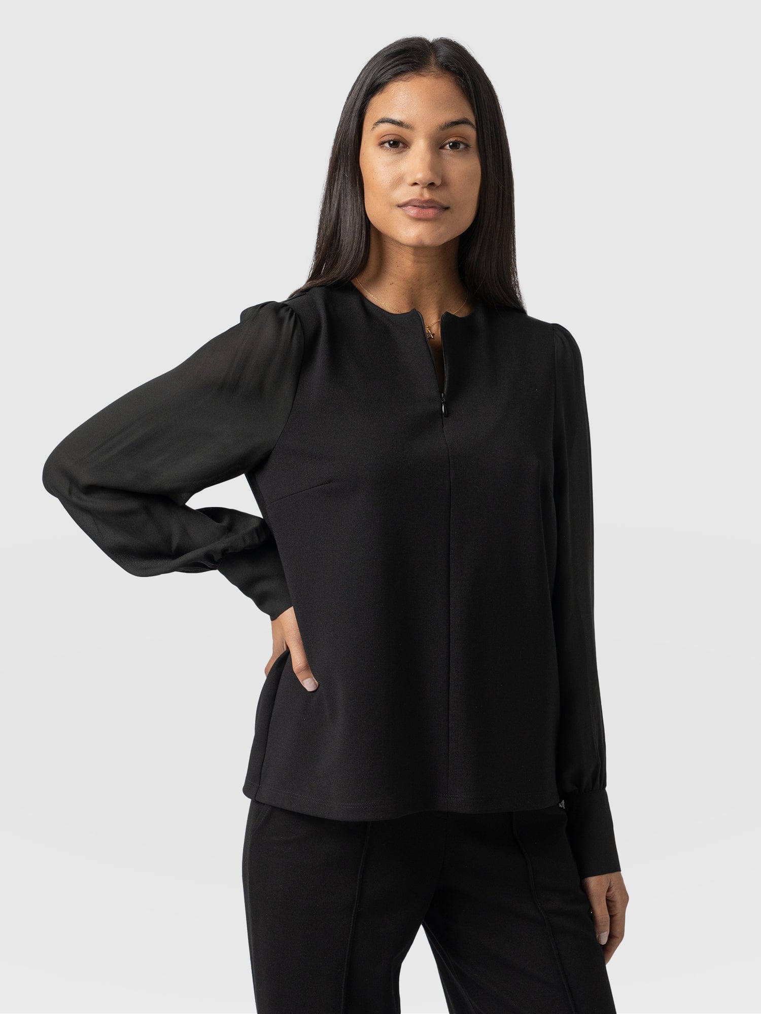 Esme Zip Up Top Black - Women's Tops | Saint + Sofia® UK