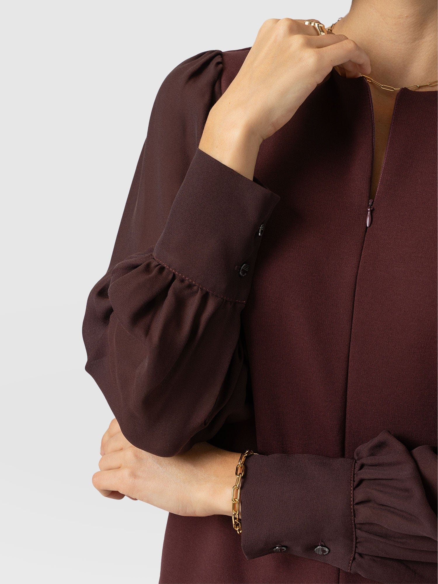 Esme Zip Up Top - Maroon - Women's T-shirts | Saint and Sofia® UK