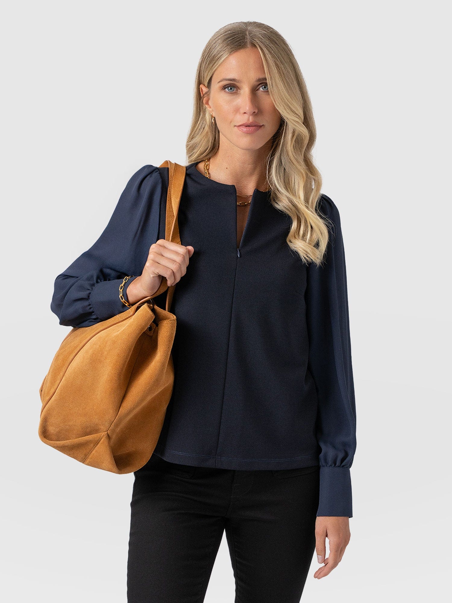 Esme Zip Up Top - Navy - Women's T-shirts | Saint + Sofia® UK