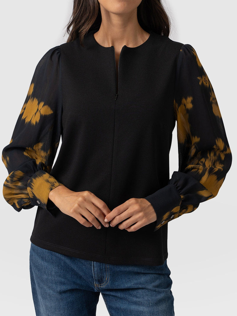Esme Zip Up Top Yellow Fade Floral - Women's Tops | Saint + Sofia® UK