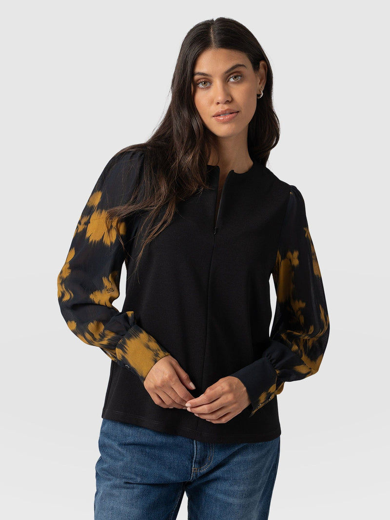 Esme Zip Up Top Yellow Fade Floral - Women's Tops | Saint + Sofia® UK