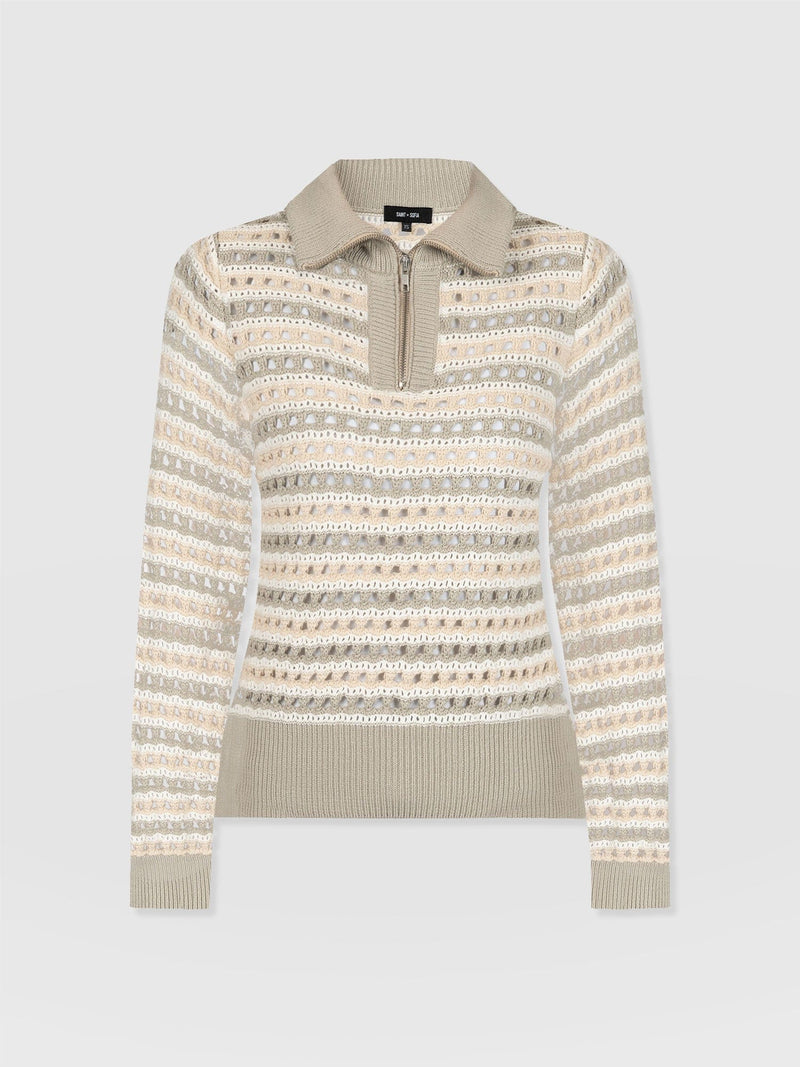 Ester Quarter Zip Knit - Beige - Women's Knitwear | Saint + Sofia® UK
