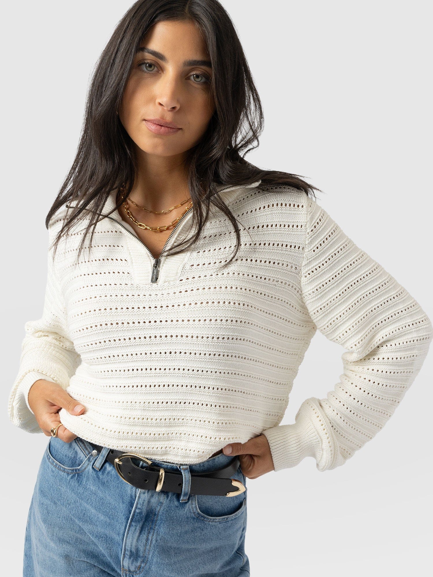 Ester Quarter Zip Knit - Cream - Women's Jumpers | Saint + Sofia® UK