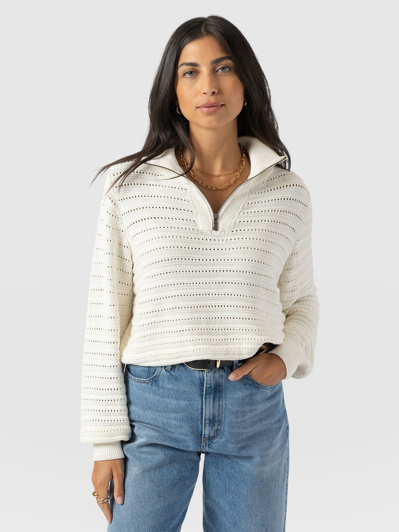 Ester Quarter Zip Knit - Cream - Women's Jumpers | Saint + Sofia® UK
