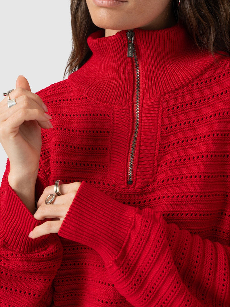 Ester Quarter Zip Knit - Red - Women's Jumpers | Saint + Sofia® UK