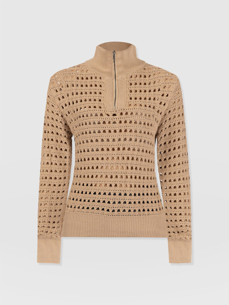 Ester Quarter Zip Knit - Camel - Women's Knitwear | Saint + Sofia® UK