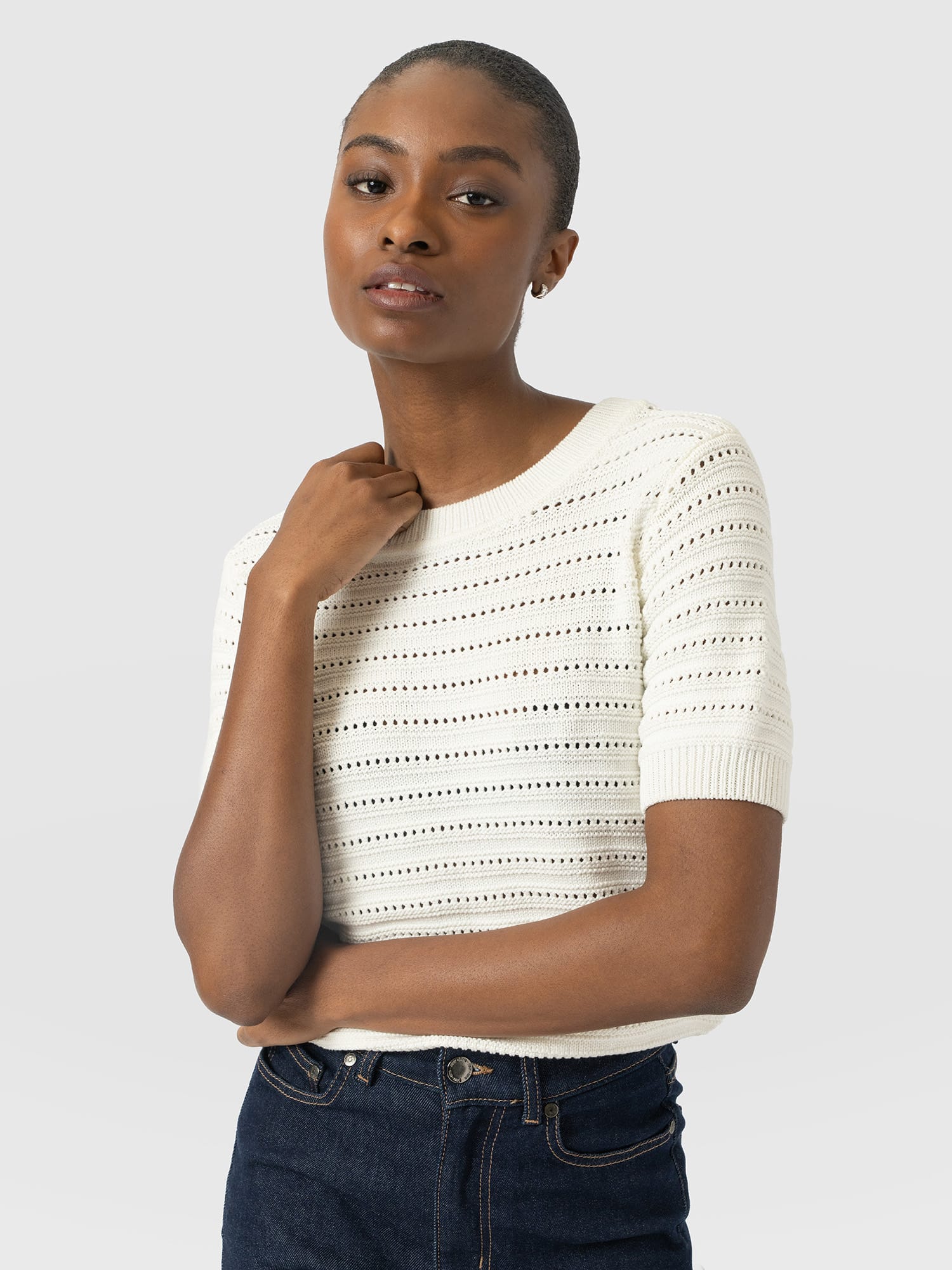 Ester Short Sleeve Knit - Cream - Women's Jumpers | Saint and Sofia® UK