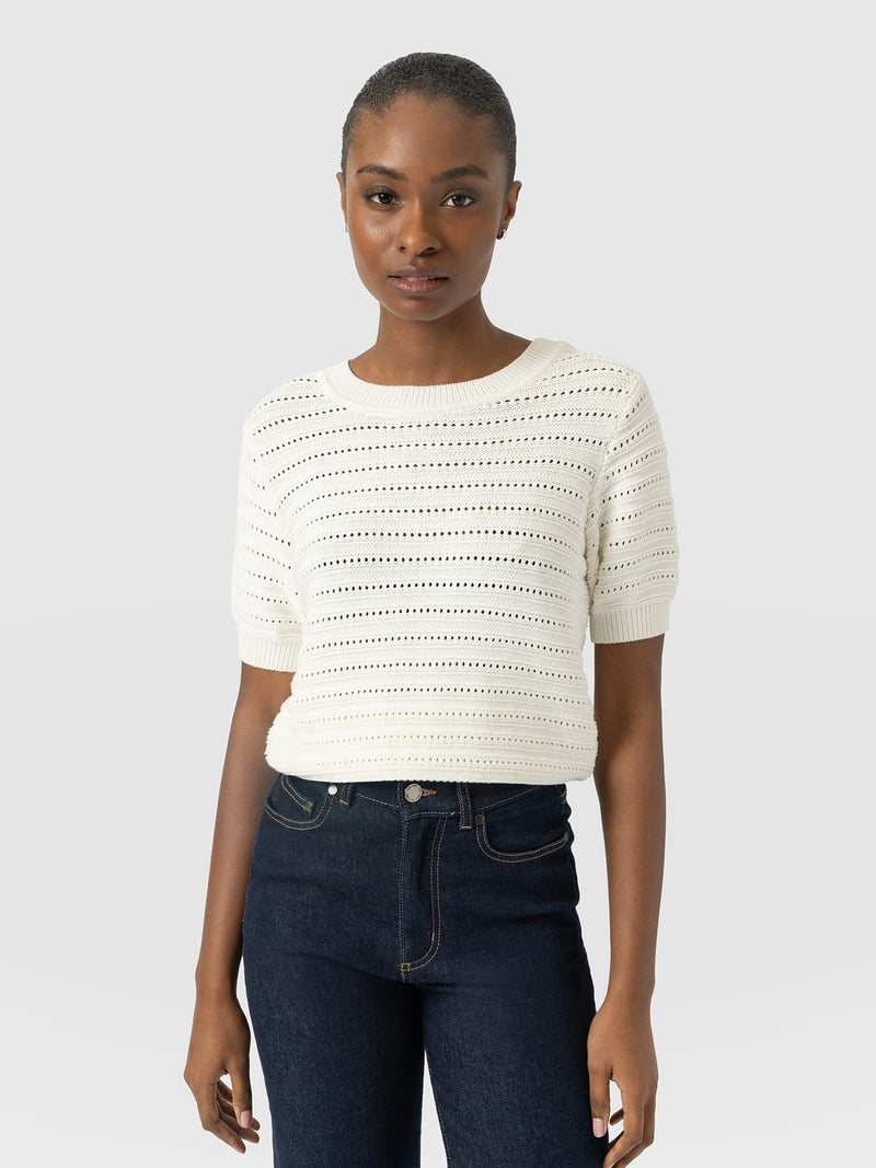 Ester Short Sleeve Knit - Cream - Women's Jumpers | Saint and Sofia® UK
