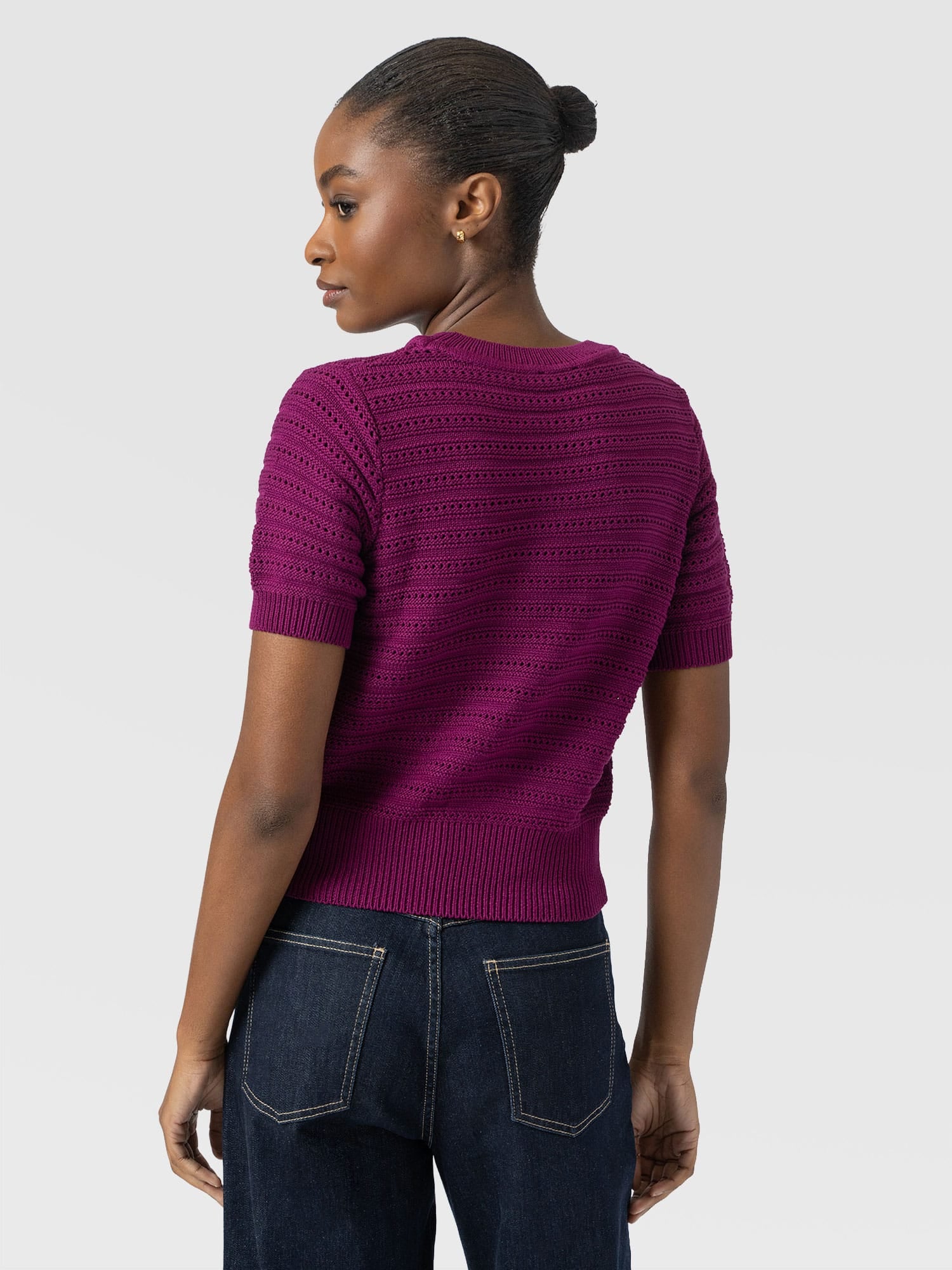 Ester Short Sleeve Knit - Dark Magenta - Women's Jumpers | Saint and Sofia® UK