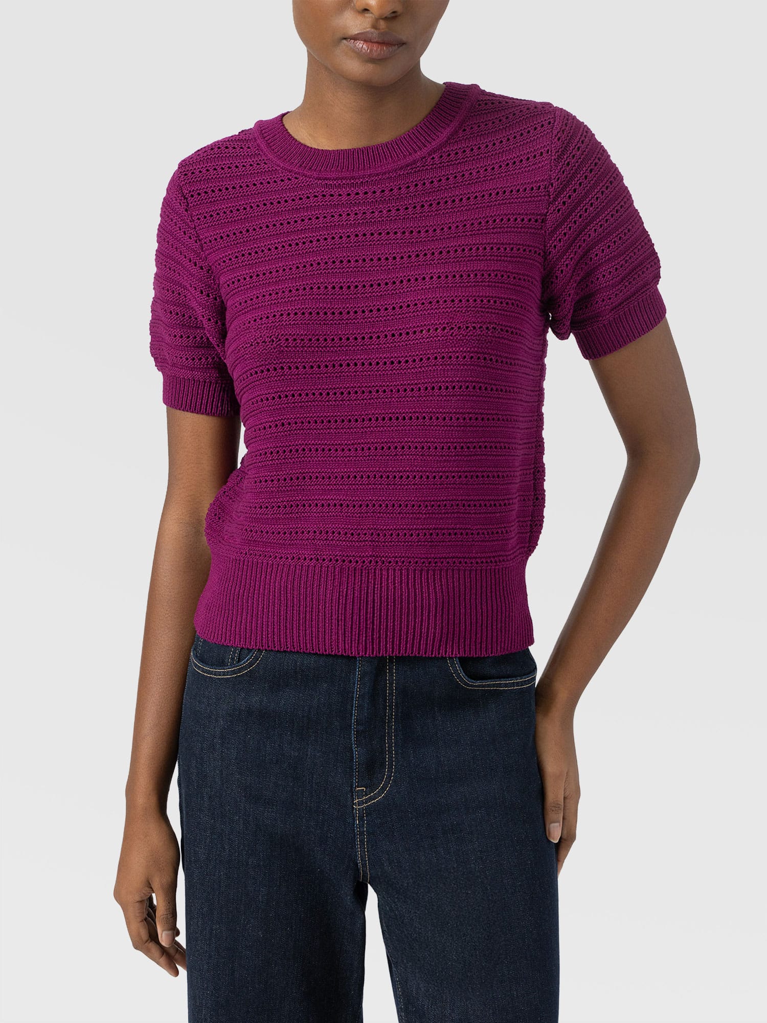 Ester Short Sleeve Knit - Dark Magenta - Women's Jumpers | Saint and Sofia® UK