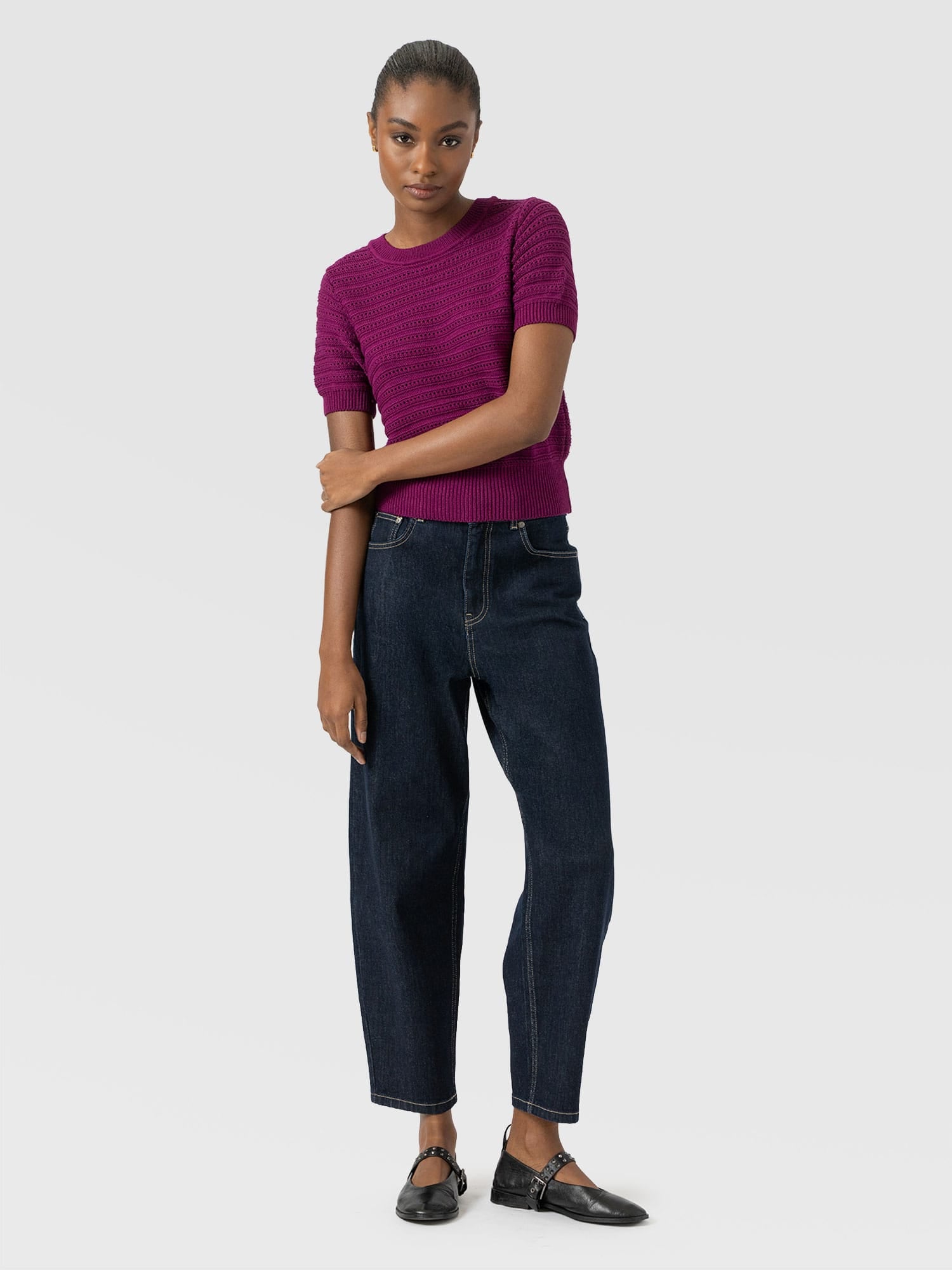 Ester Short Sleeve Knit - Dark Magenta - Women's Jumpers | Saint and Sofia® UK