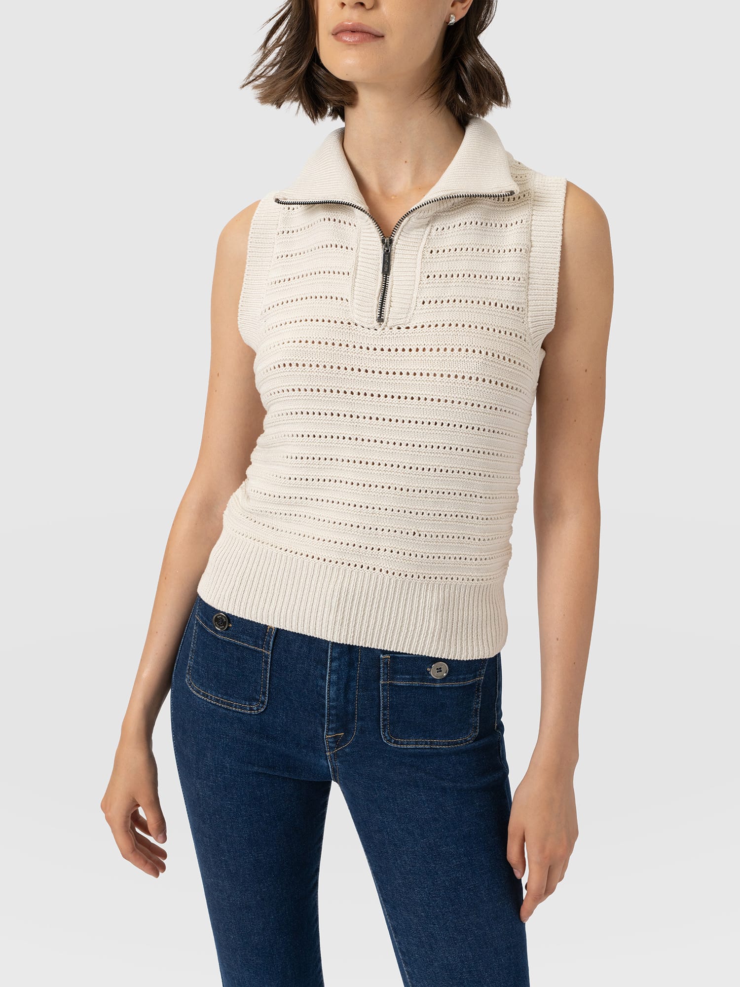 Ester Sleeveless Knit - Cream - Women's Jumpers | Saint and Sofia® UK