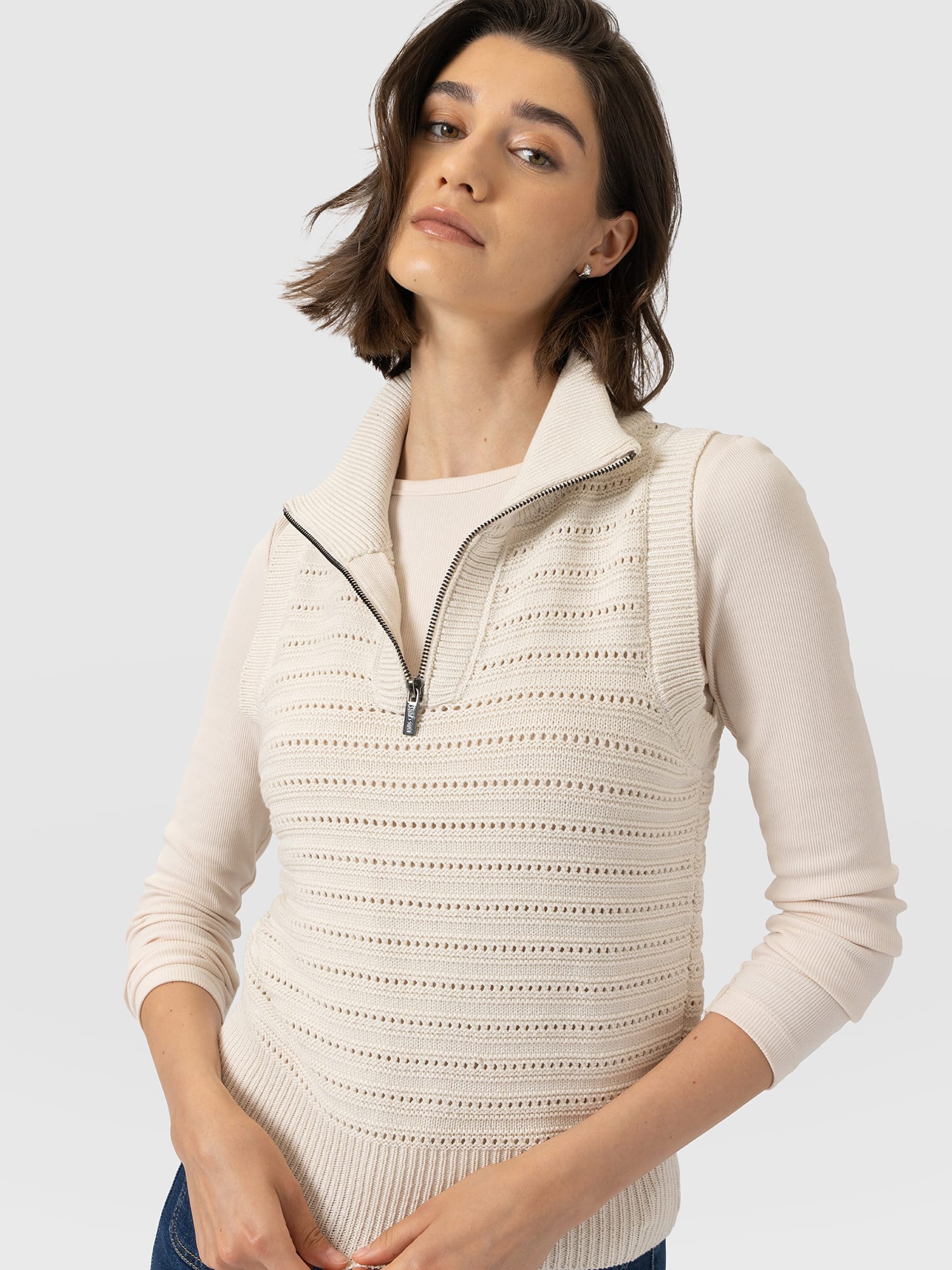 Ester Sleeveless Knit - Cream - Women's Jumpers | Saint and Sofia® UK