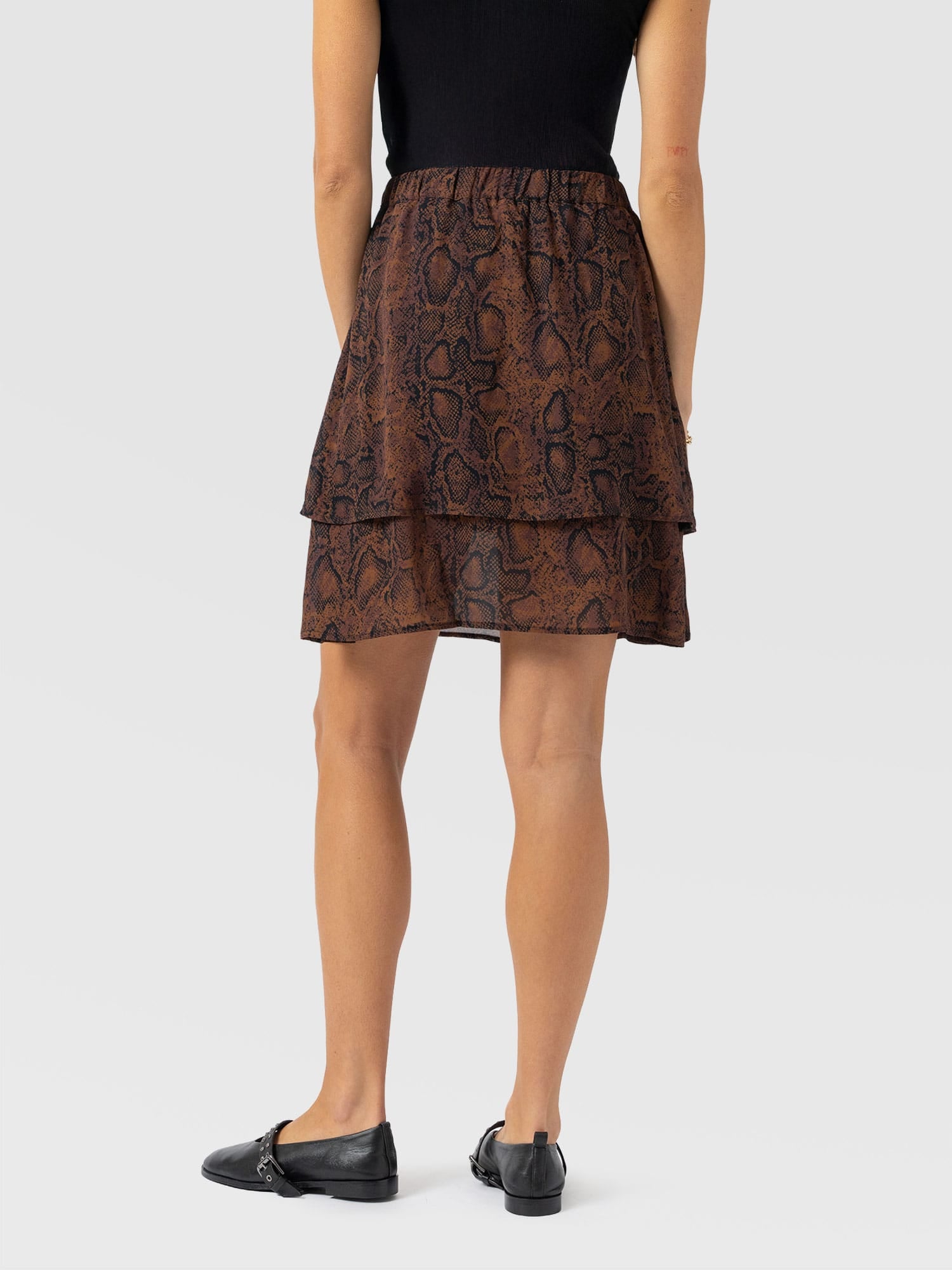 Etta Mini Layered Skirt - Brown Snake