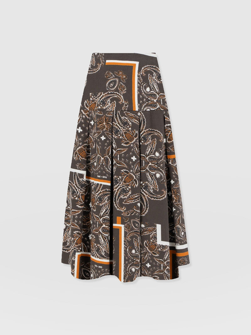 Everly Pleated Skirt - Brown Paisley