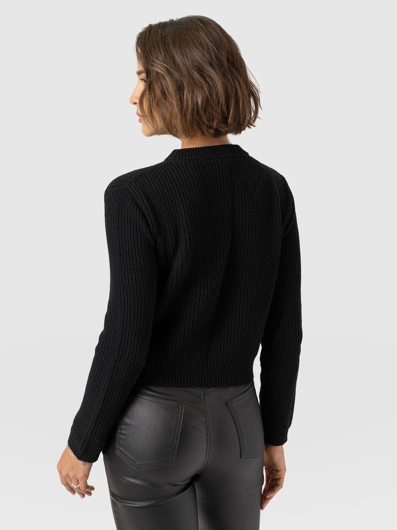 Eyelet Rib Knit Jumper Black - Women's Jumpers | Saint + Sofia® UK