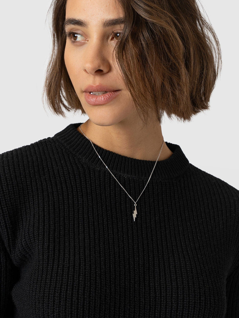 Eyelet Rib Knit Jumper Black - Women's Jumpers | Saint + Sofia® UK