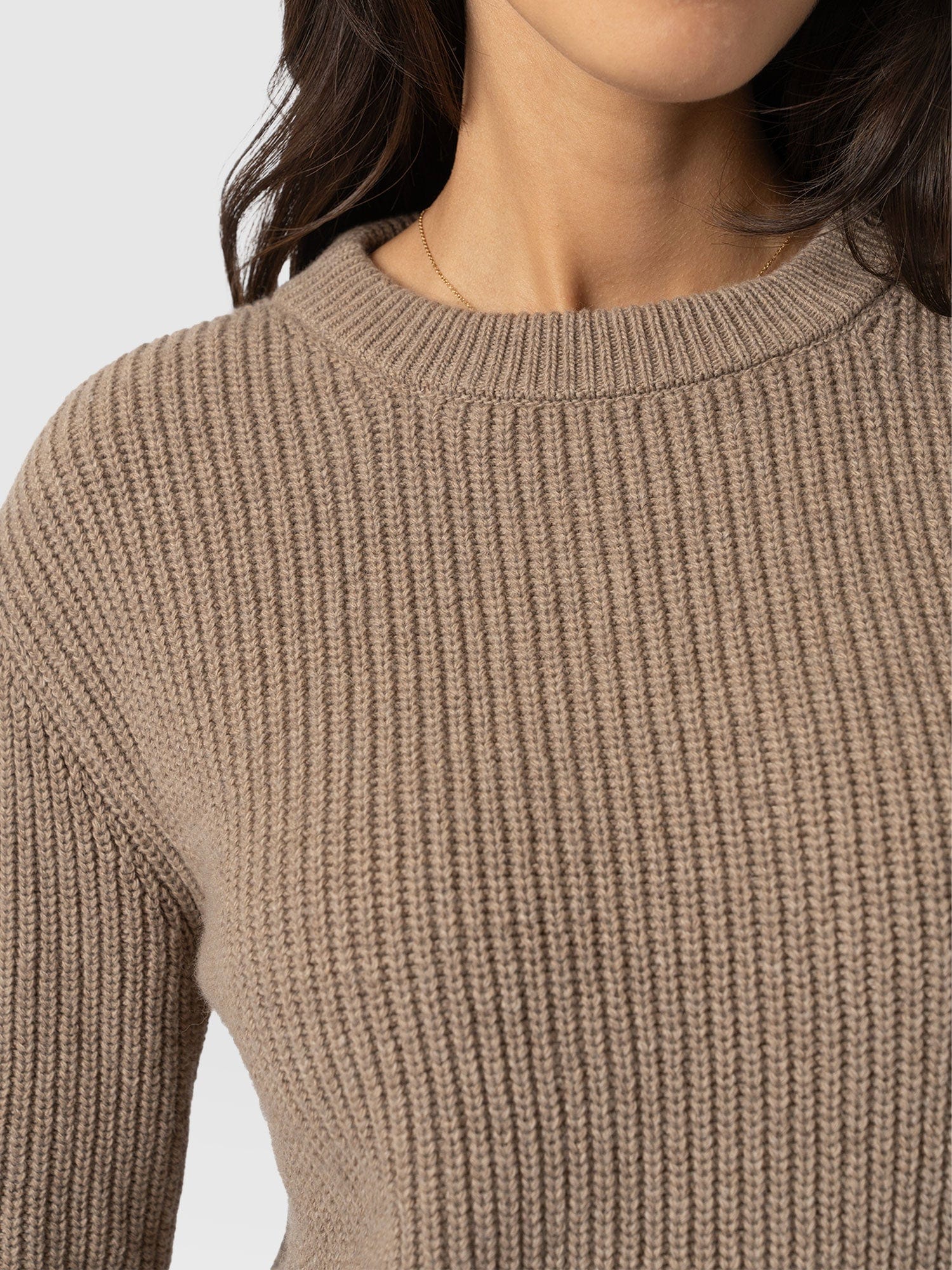 Eyelet Rib Knit Jumper Mocha - Women's Jumpers | Saint + Sofia® UK