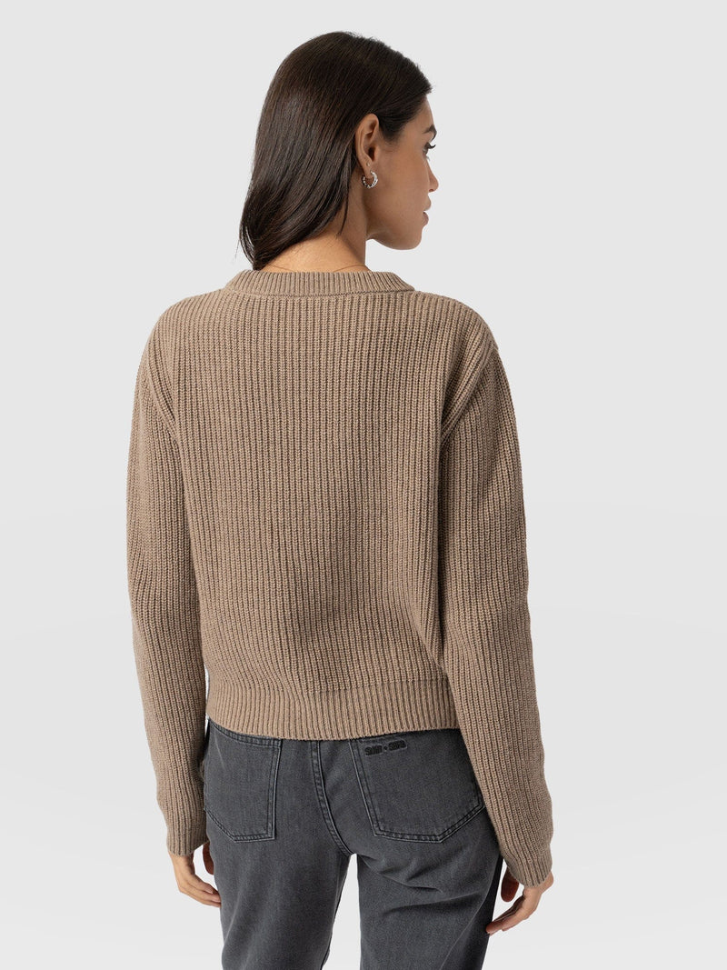 Eyelet Rib Knit Jumper Mocha - Women's Jumpers | Saint + Sofia® UK