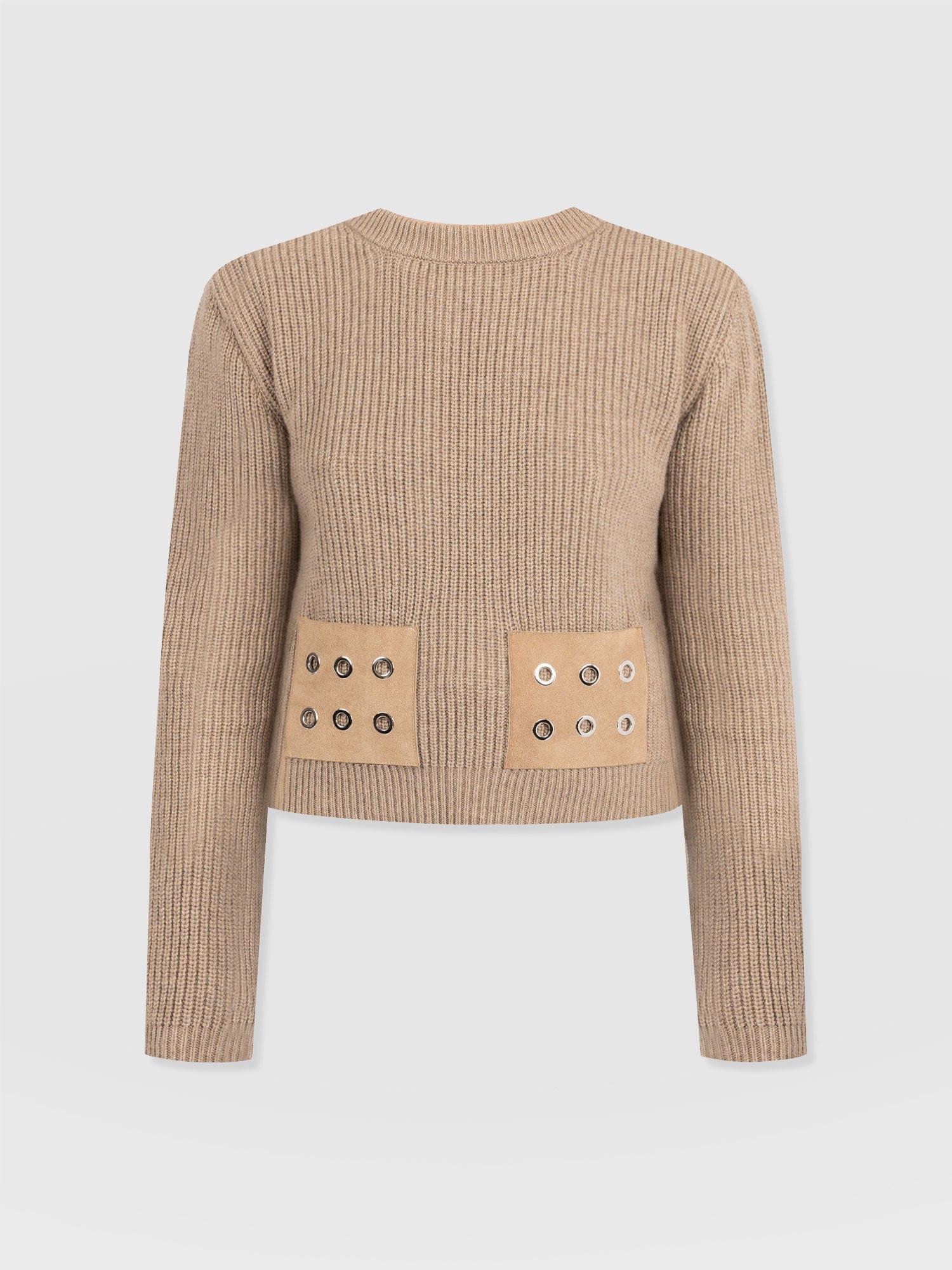 Eyelet Rib Knit Jumper Mocha - Women's Jumpers | Saint + Sofia® UK