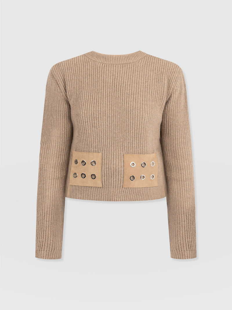 Eyelet Rib Knit Jumper Mocha - Women's Jumpers | Saint + Sofia® UK