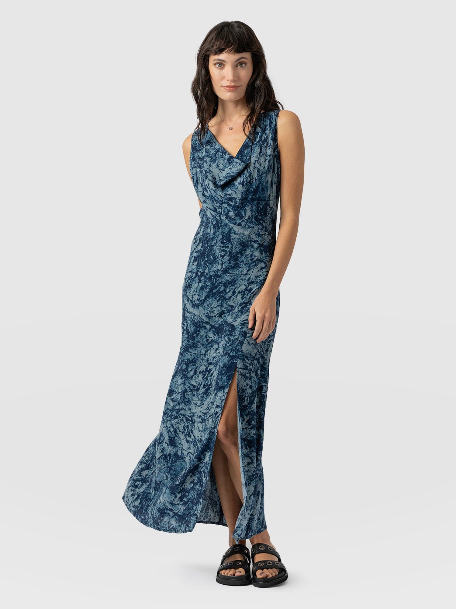 Faye Cowl Neck Dress Blue Marble - Women's Dresses | Saint + Sofia® UK