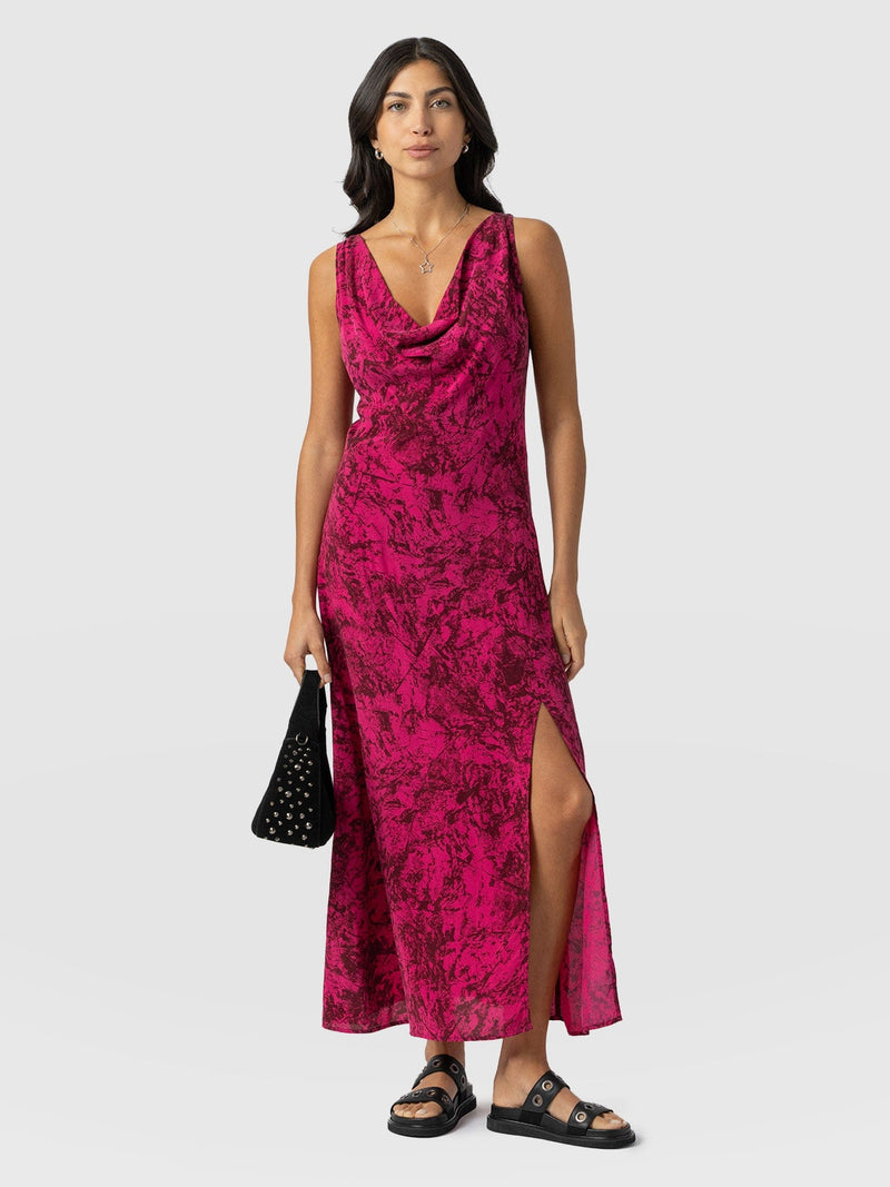 Faye Cowl Neck Dress Pink Marble - Women's Dresses | Saint + Sofia® UK