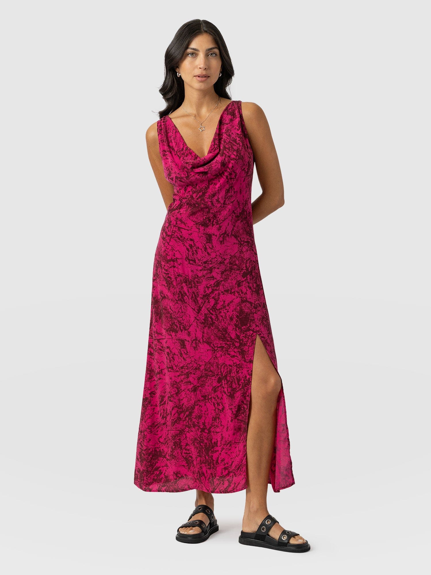 Faye Cowl Neck Dress Pink Marble - Women's Dresses | Saint + Sofia® UK
