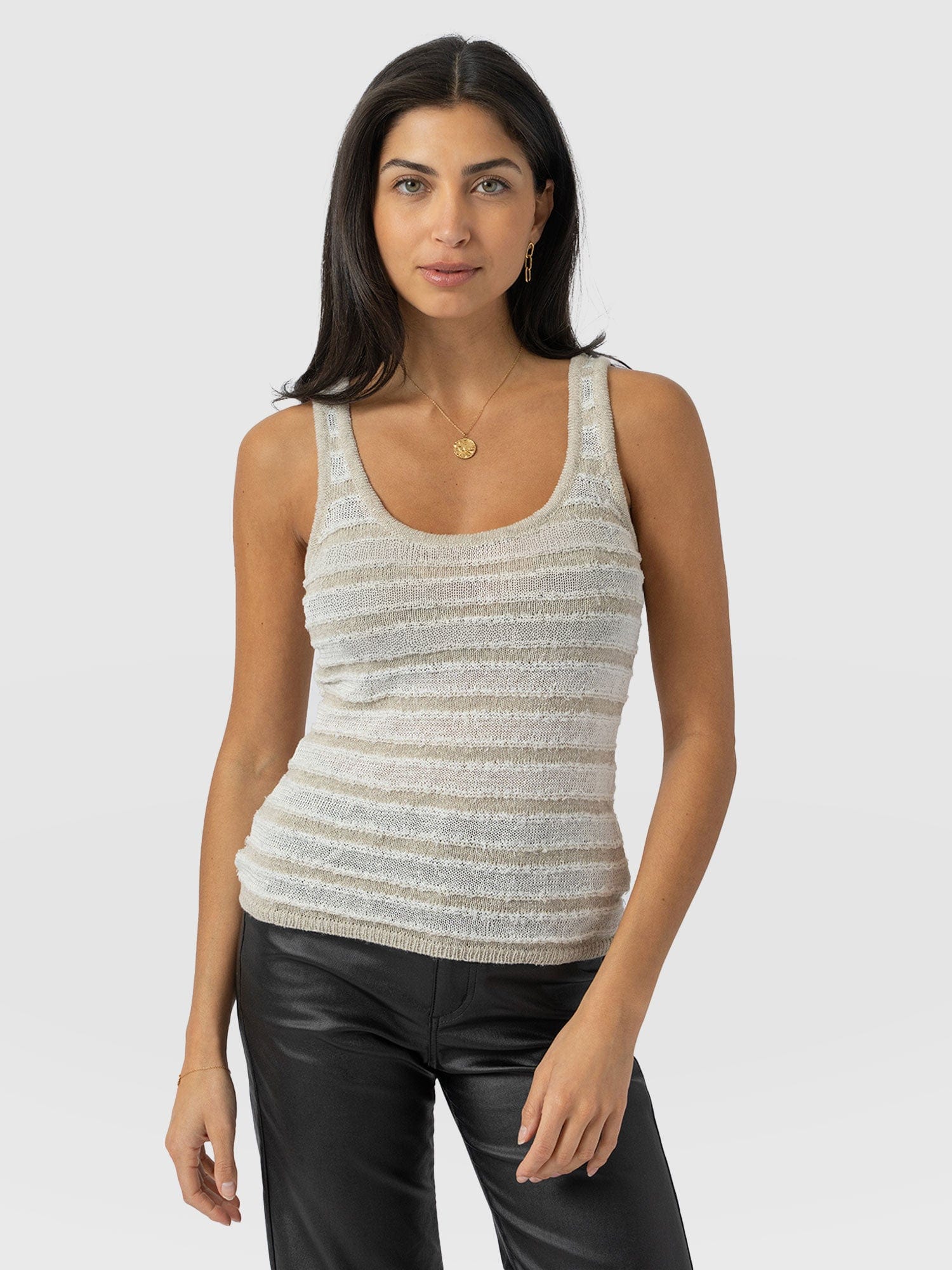 Fearne Knit Cami - Cream Stripe - Women's Tanks | Saint + Sofia® UK