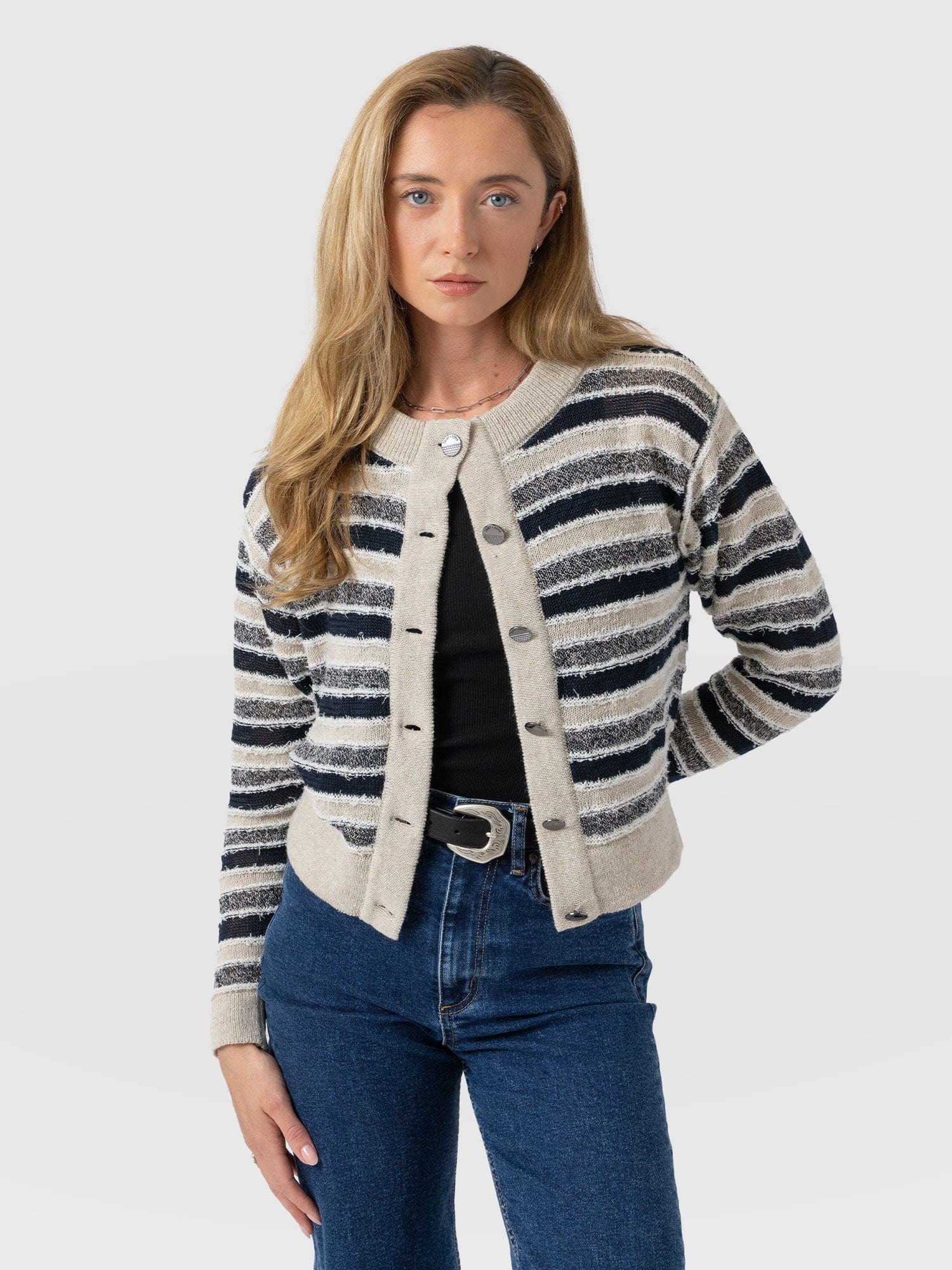 Fearne Knit Cardigan Blue Stripe