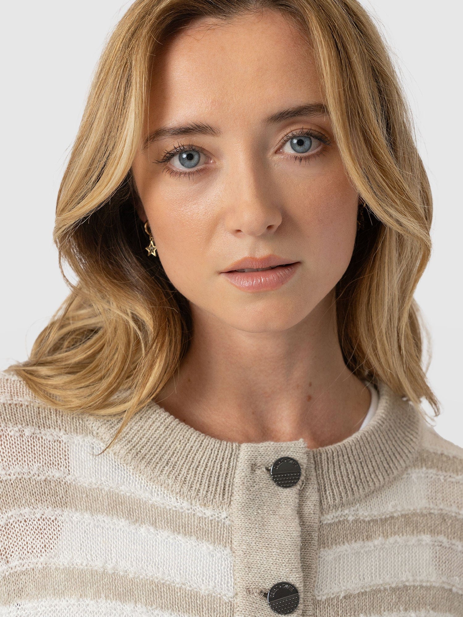 Fearne Knit Cardigan - Cream Stripe - Women's Cardigans | Saint and Sofia® UK