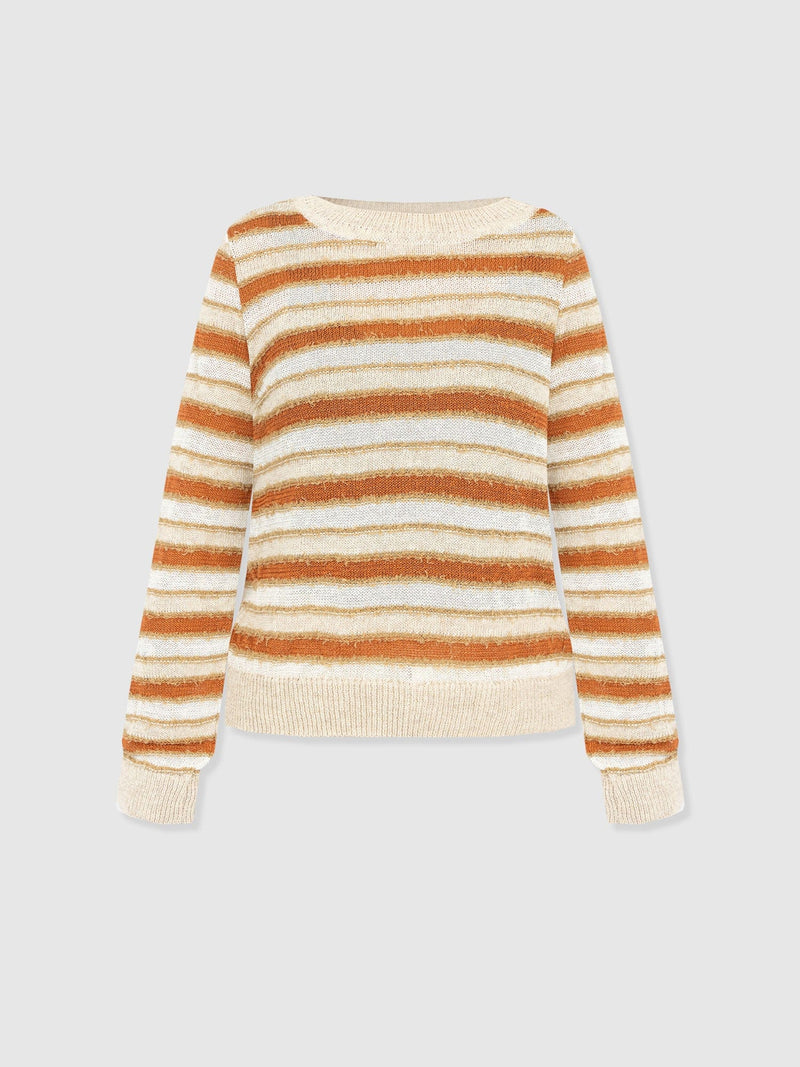Fearne Knit Long Sleeve Tee - Rust Stripe - Women's Knitwears | Saint and Sofia® UK