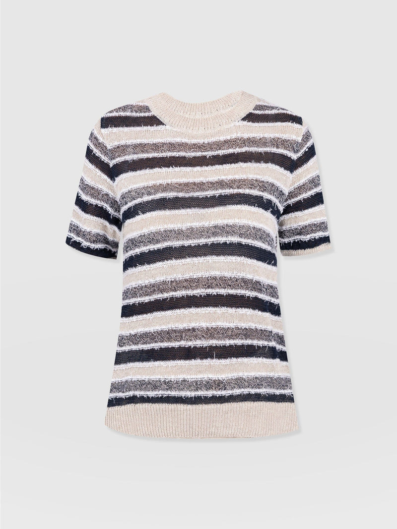 Fearne Knit Tee Blue Stripe - Women's Knitwear | Saint + Sofia® UK