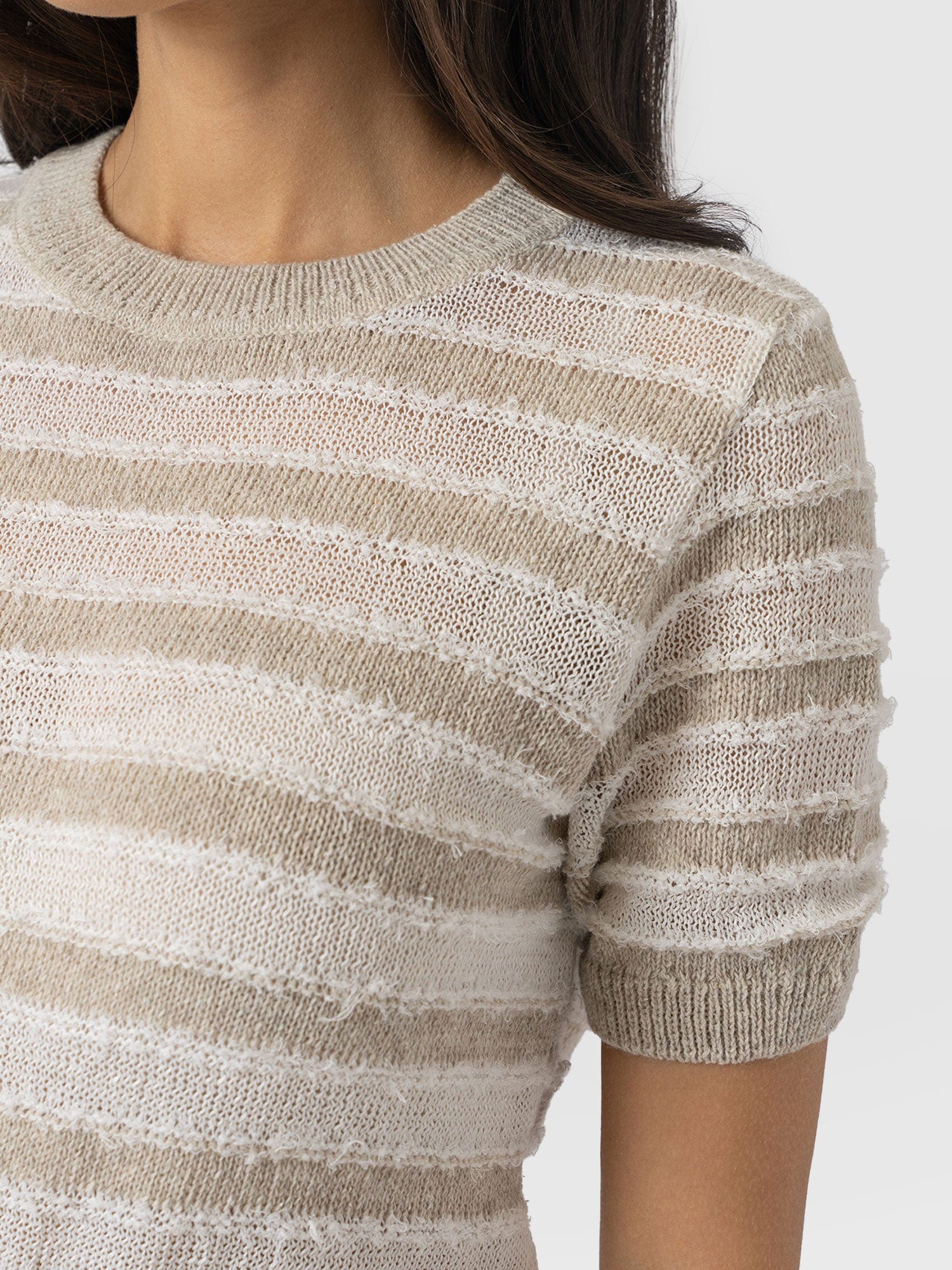 Fearne Knit Tee - Cream Stripe - Women's Knitwears | Saint + Sofia® UK