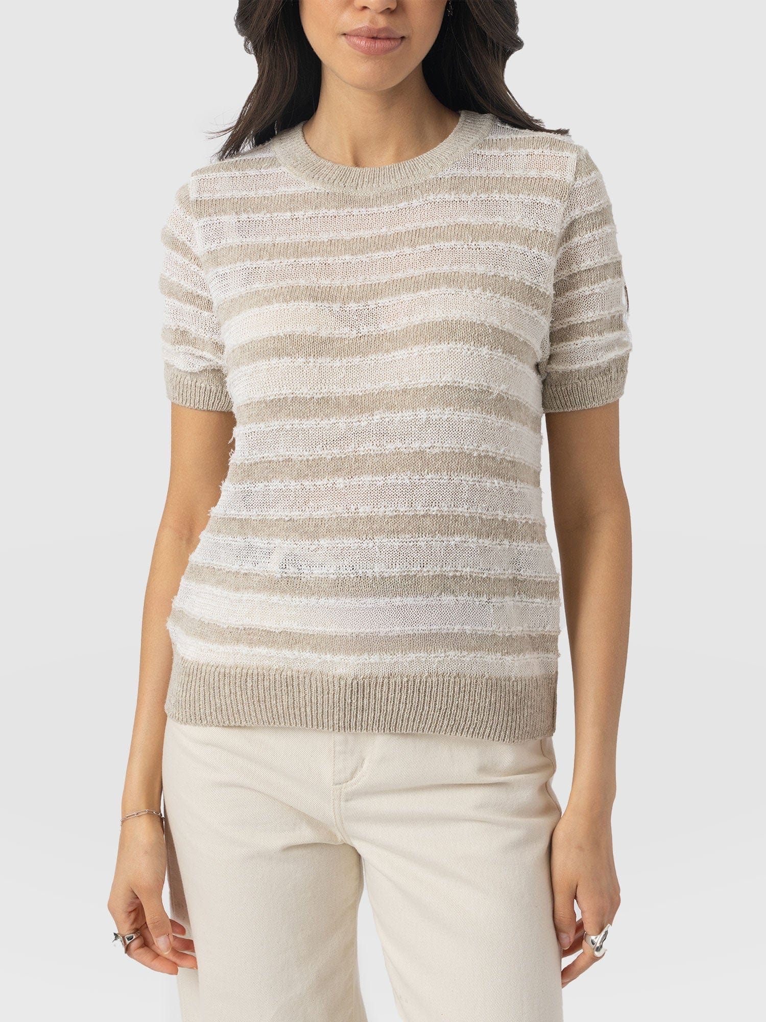 Fearne Knit Tee - Cream Stripe - Women's Knitwears | Saint + Sofia® UK