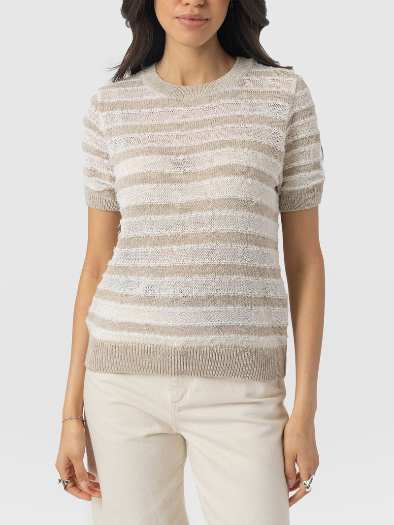 Fearne Knit Tee - Cream Stripe - Women's Knitwears | Saint + Sofia® UK