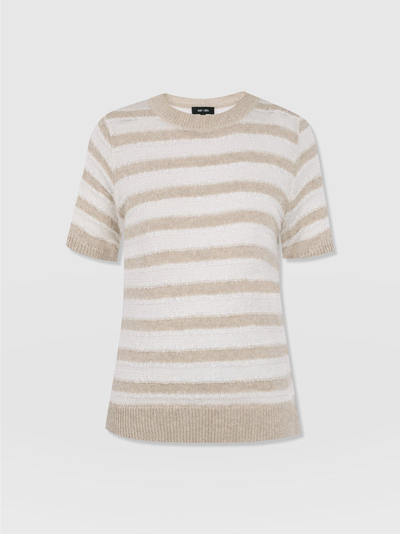 Fearne Knit Tee - Cream Stripe - Women's Knitwears | Saint + Sofia® UK