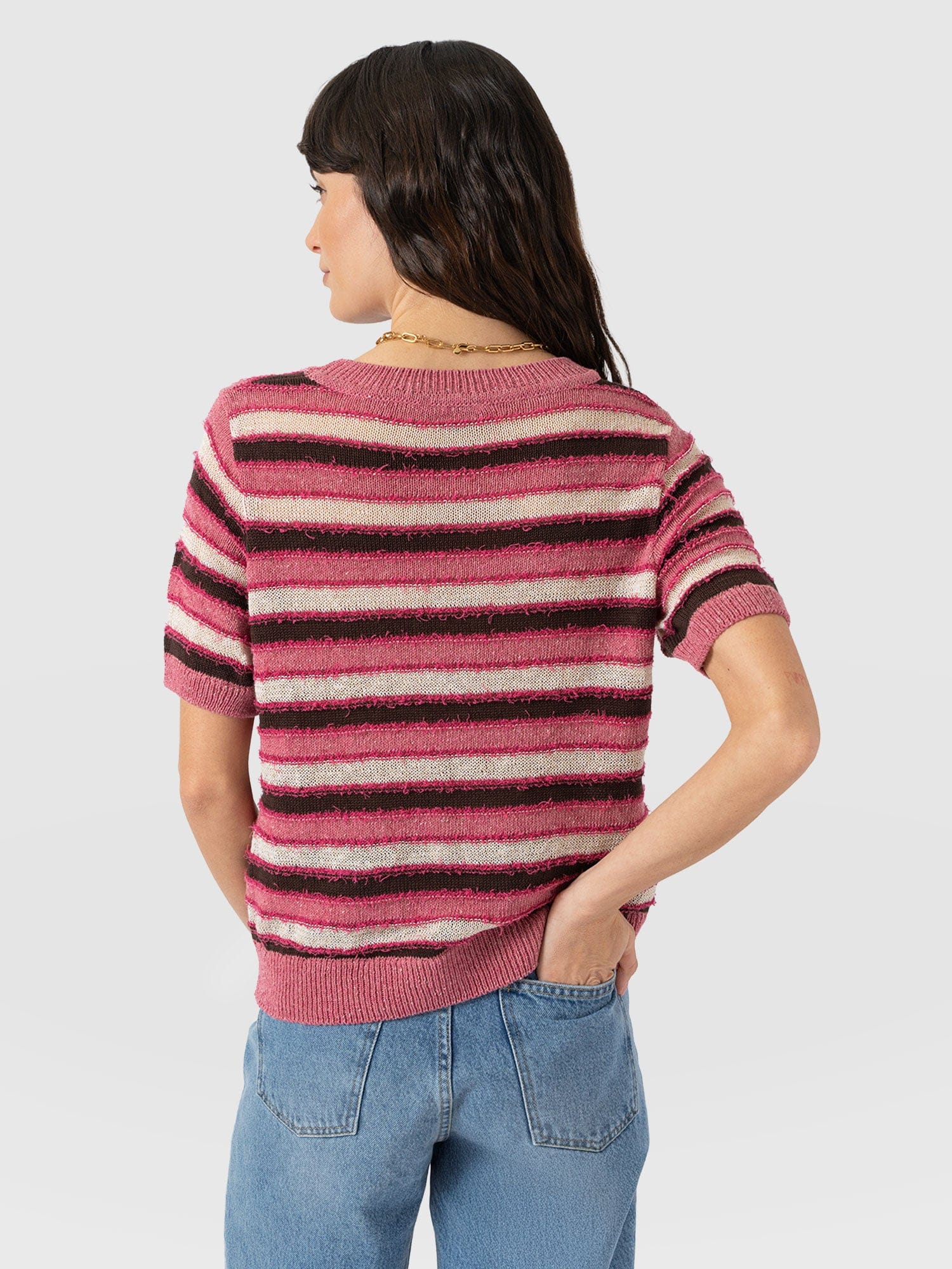 Fearne Knit Tee - Pink Stripe - Women's Jumpers | Saint + Sofia® UK