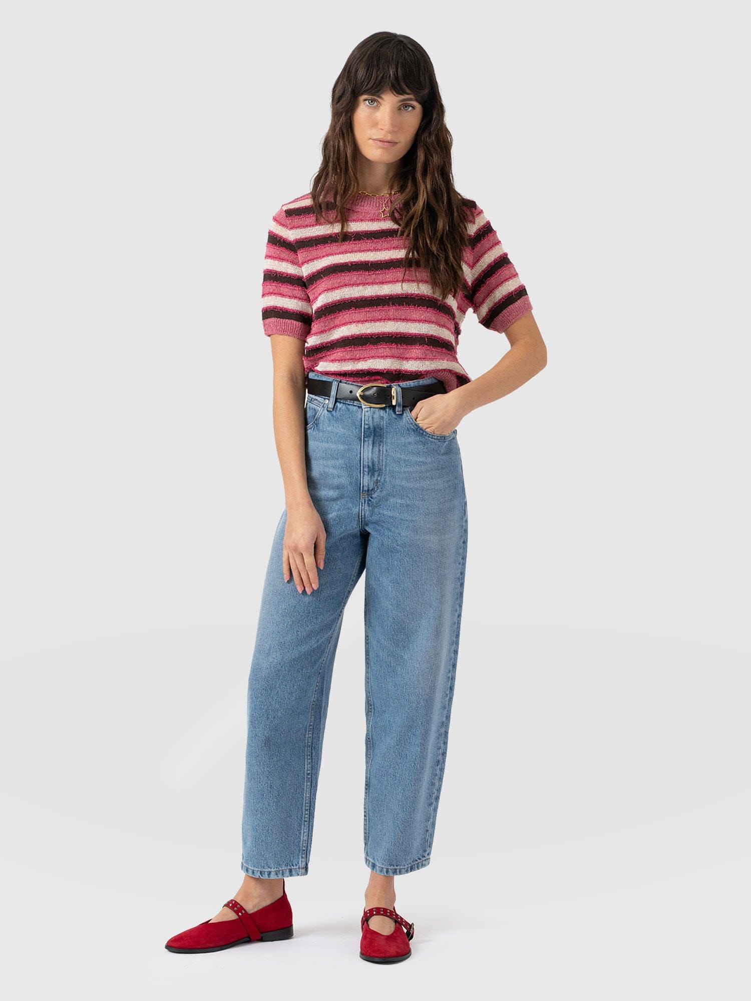 Fearne Knit Tee - Pink Stripe - Women's Jumpers | Saint + Sofia® UK