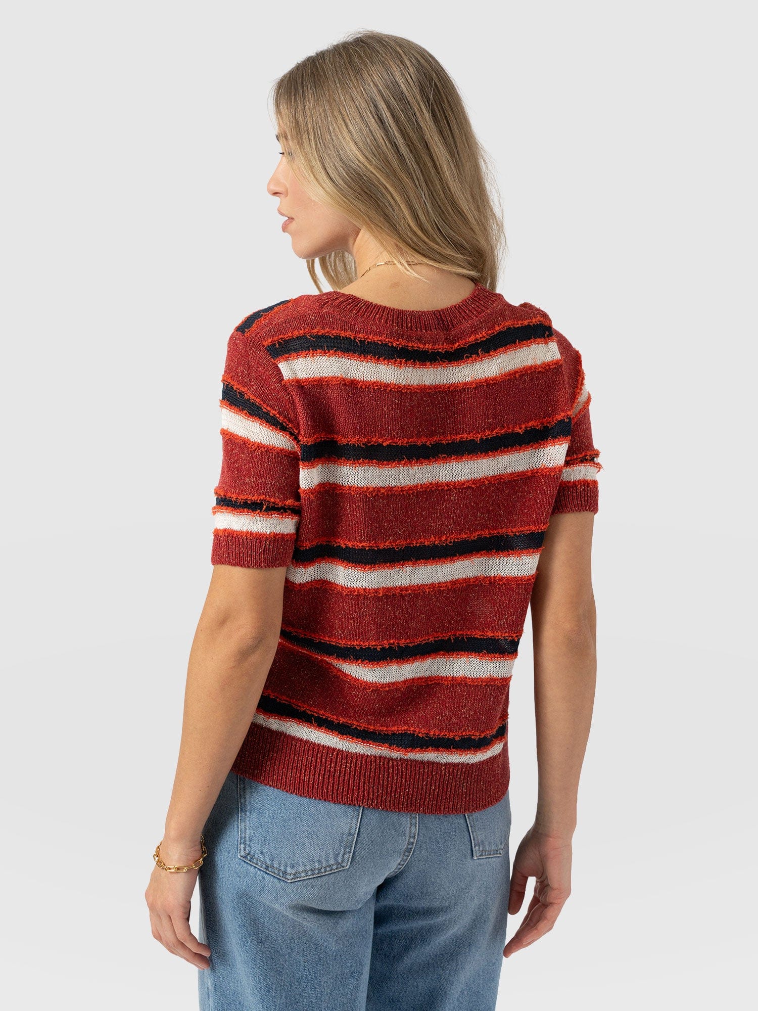 Fearne Knit Tee - Red Stripe - Women's Jumpers | Saint + Sofia® UK