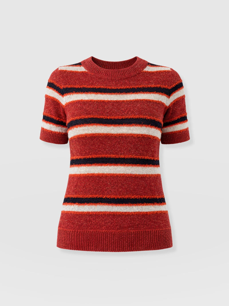 Fearne Knit Tee - Red Stripe - Women's Jumpers | Saint + Sofia® UK