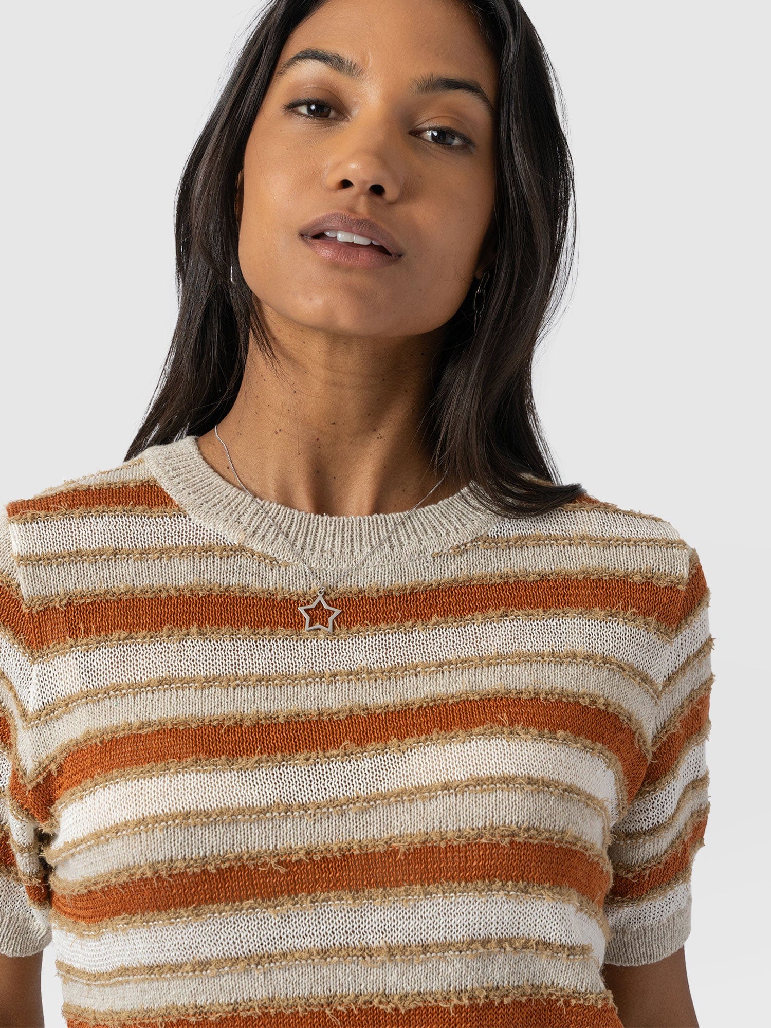 Fearne Knit Tee - Rust Stripe - Women's T-Shirts | Saint + Sofia® UK