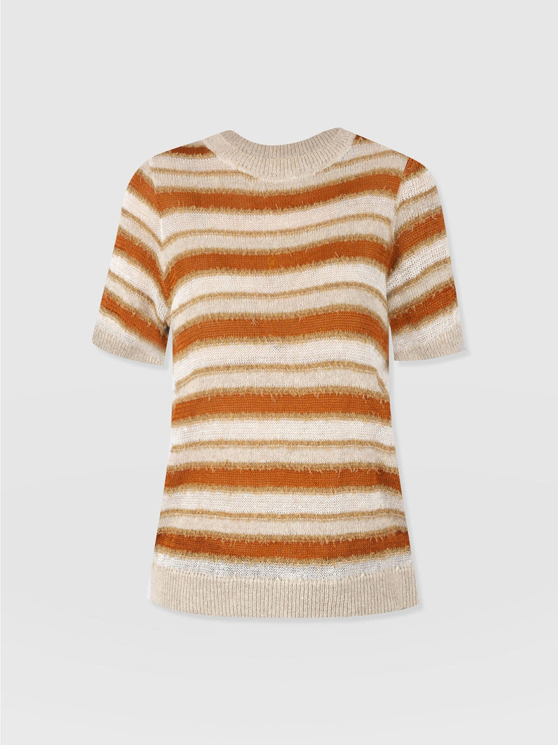 Fearne Knit Tee - Rust Stripe - Women's T-Shirts | Saint + Sofia® UK