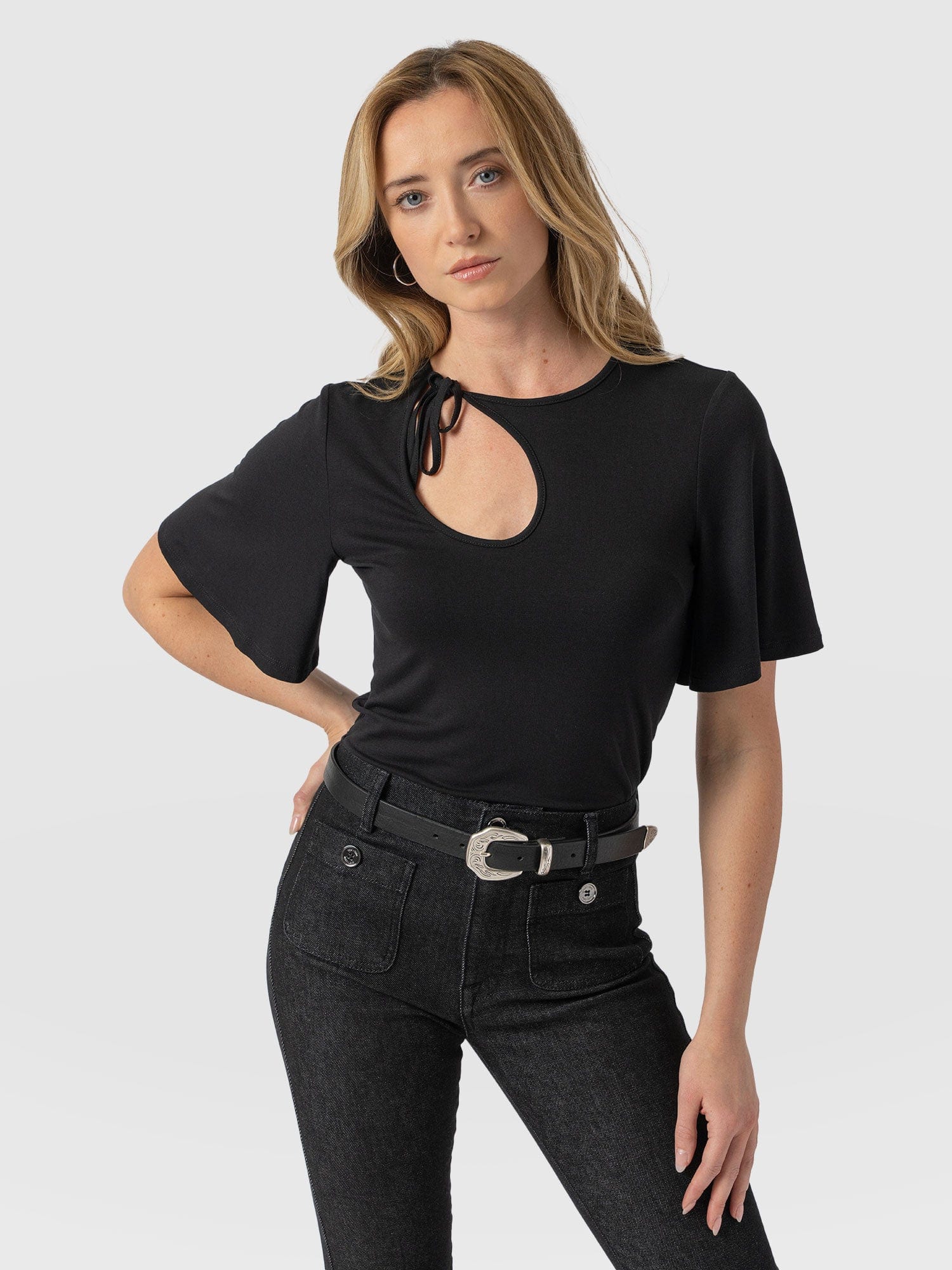 Freya Tie Tee - Black - Women's T-Shirts | Saint + Sofia® UK