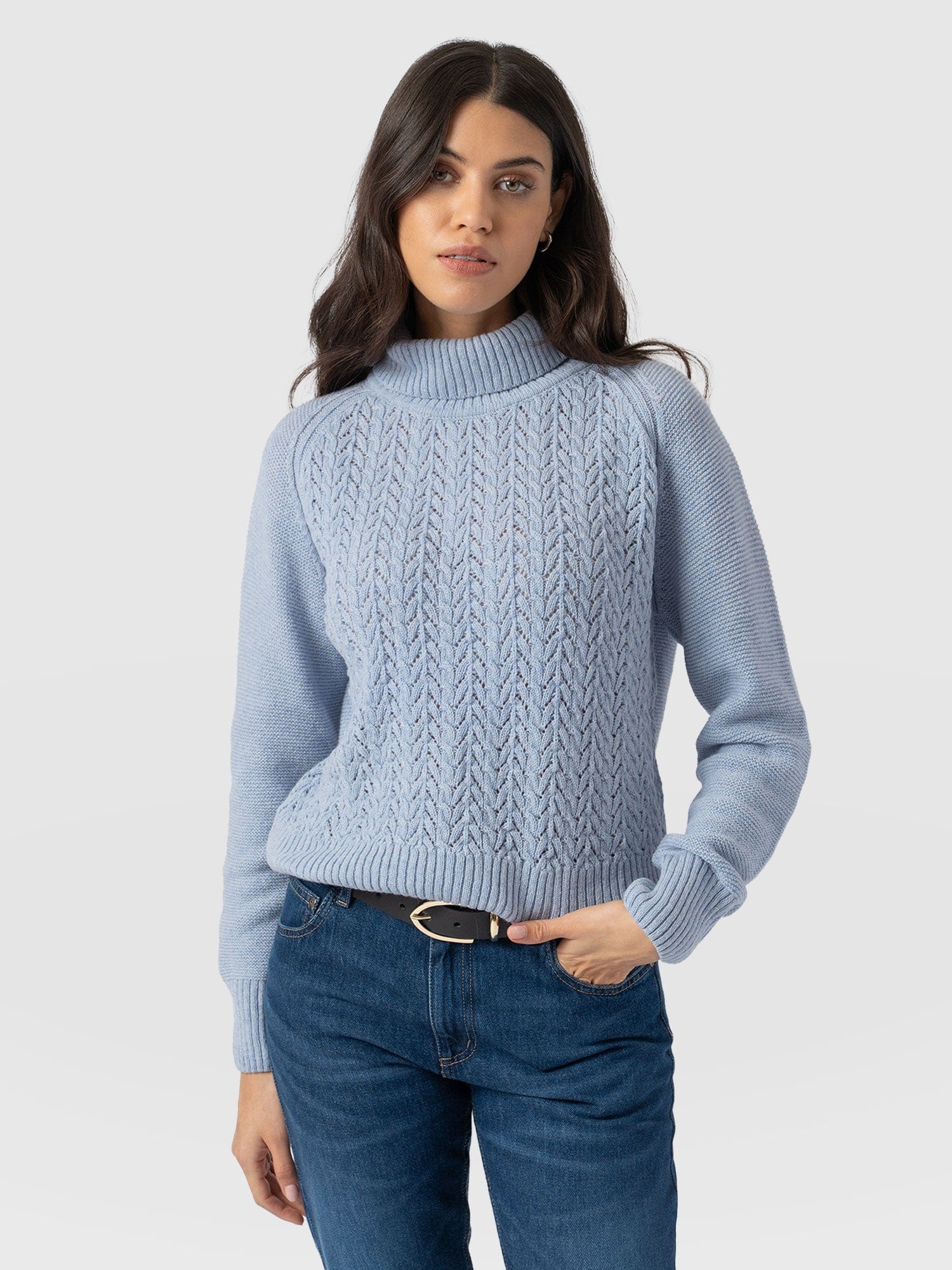 Glen Cable Knit Jumper Blue - Women's Jumpers | Saint and Sofia® UK