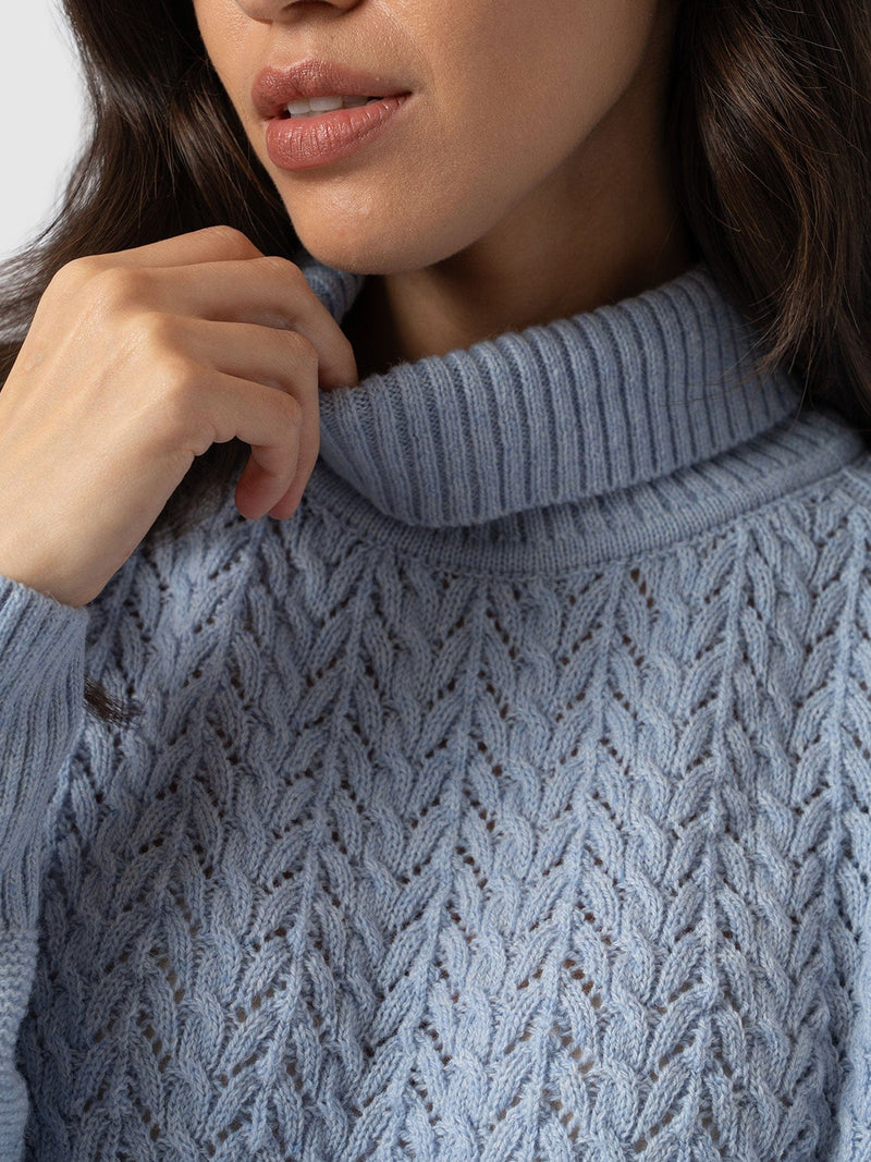 Glen Cable Knit Jumper Blue - Women's Jumpers | Saint and Sofia® UK